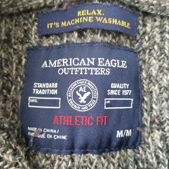 Mens American Eagle Athletic Fit Shawl Neck Sweater Gray Heather Wool Blend M - Picture 2 of 8